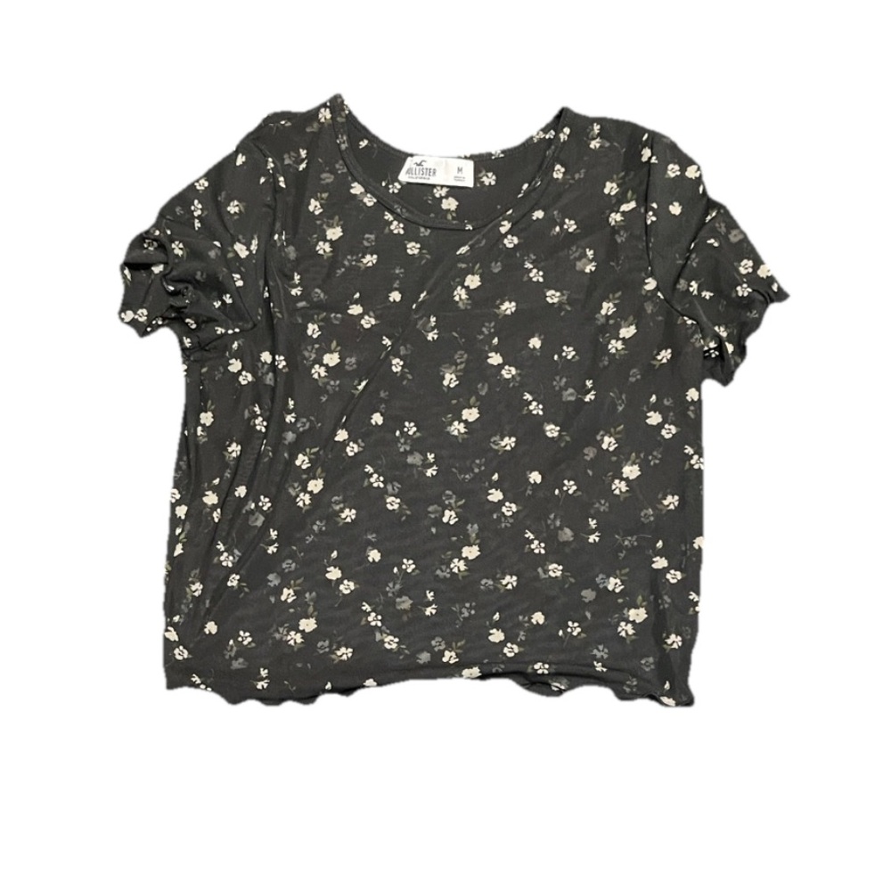 Hollister Black Mesh Floral Short Sleeve Tee